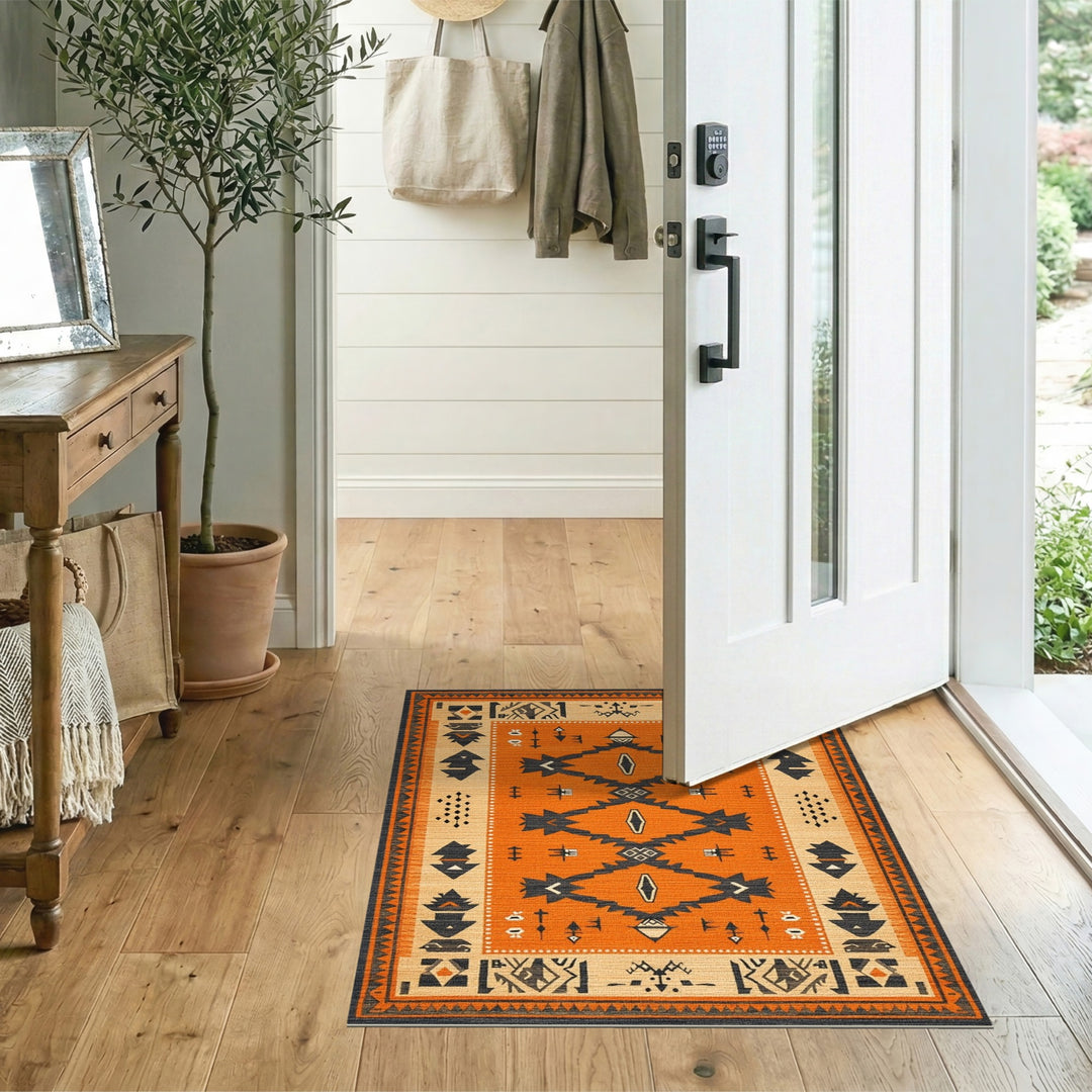 Orange Southwestern Geometric Area Rug