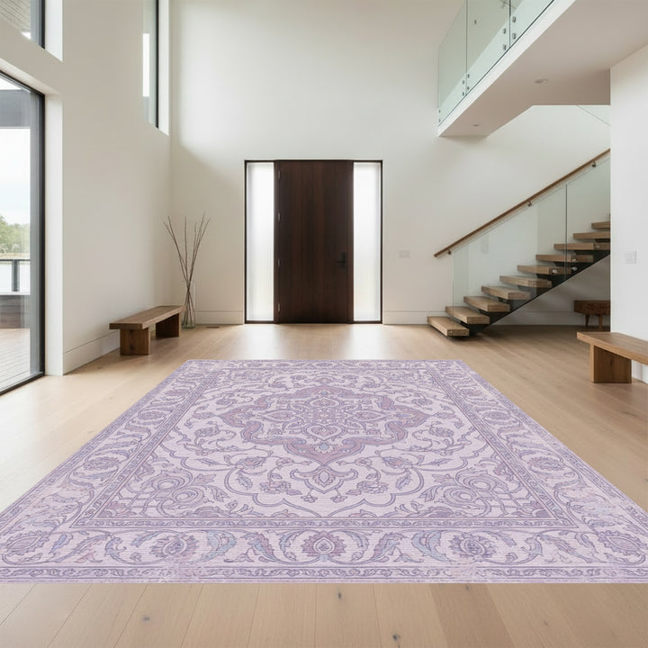 Lavender Floral Medallion Border Rug