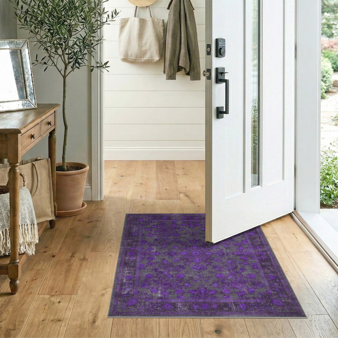 Purple Distressed Vintage Floral Area Rug