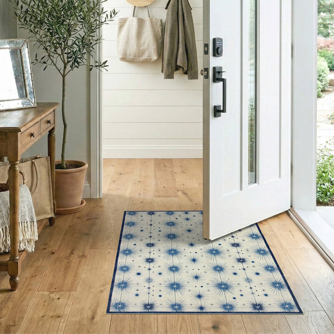Blue Starburst Geometric Blue and Teal Area Rug