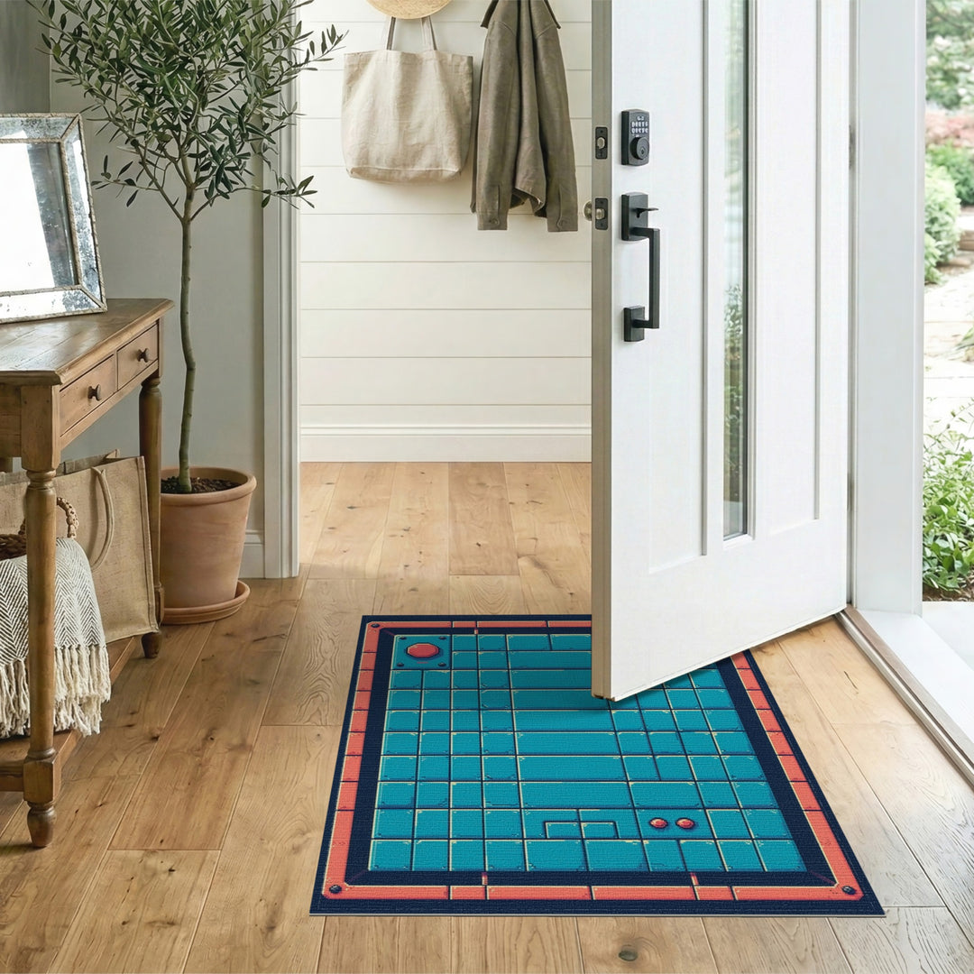Retro Pixel Blue Teal Area Rug
