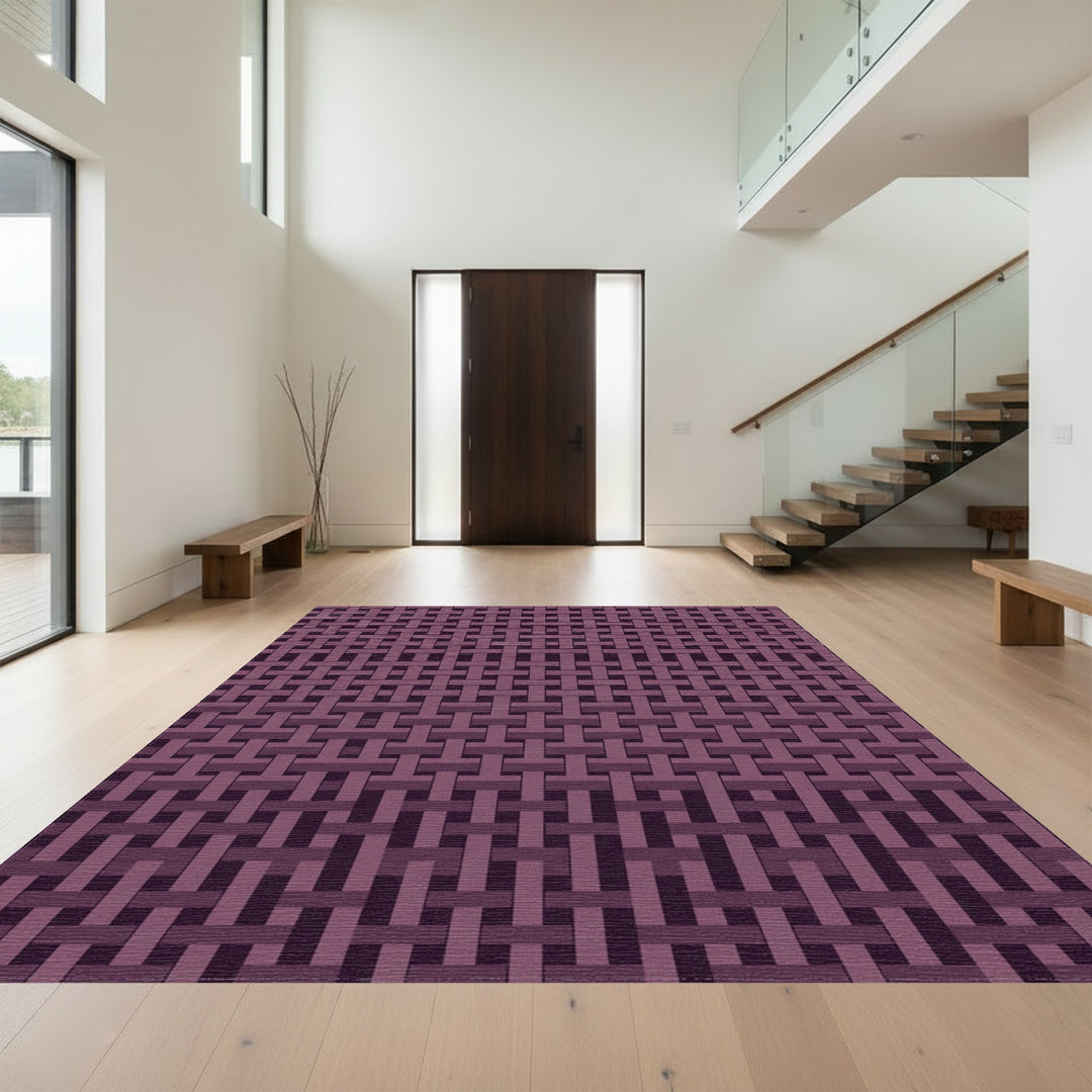Plum Woven Interlocking Grid Rug