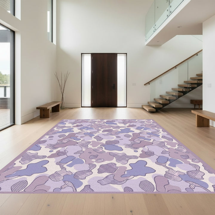 Soft Lavender Camouflage Abstract Shapes Rug
