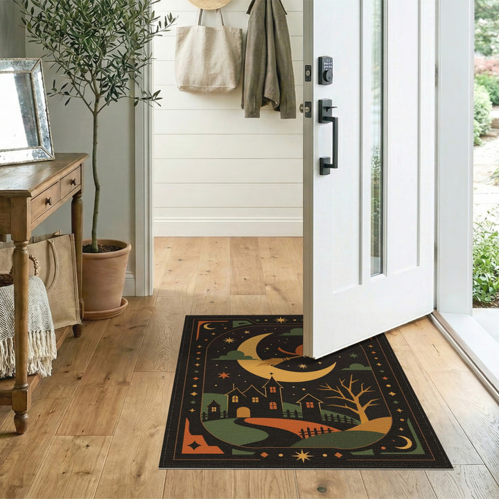 Witch Cat on Broom Halloween Area Rug