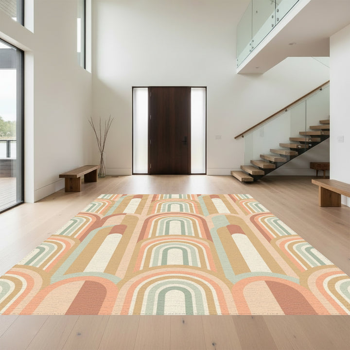 Retro Abstract Arc Rainbow Rug