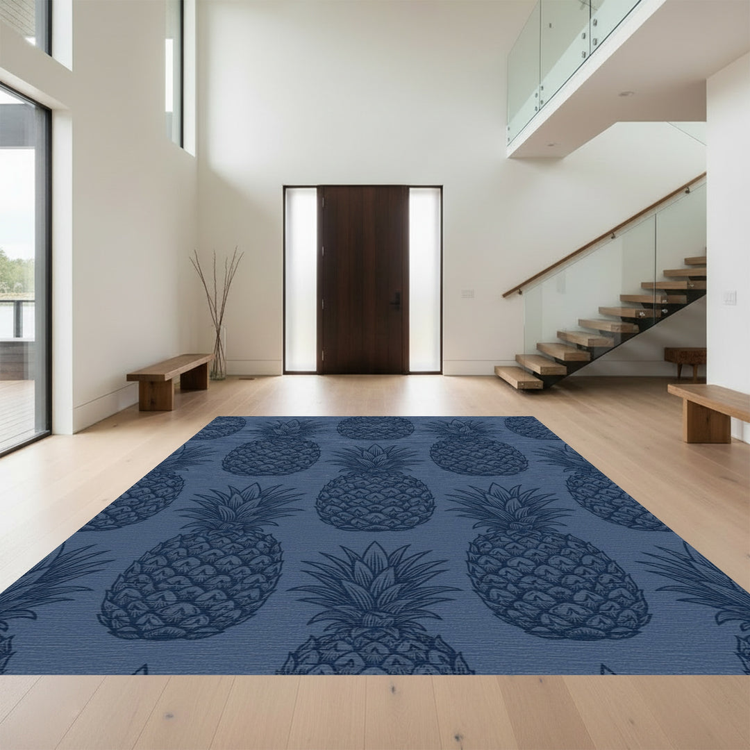 Dark Blue Tropical Pineapple Repeat Rug