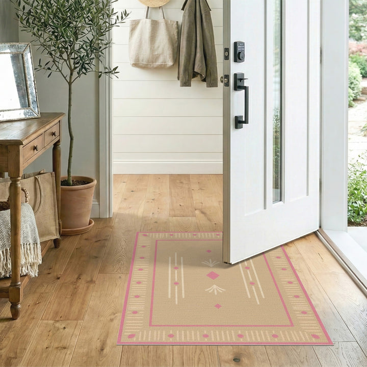 Beige Pink Geometric Area Rug