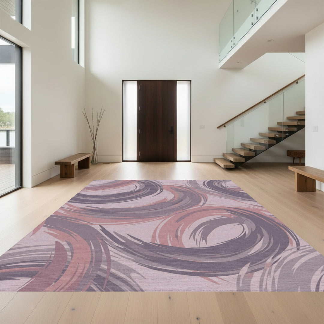 Mauve Rose Swirl Brushstroke Rug