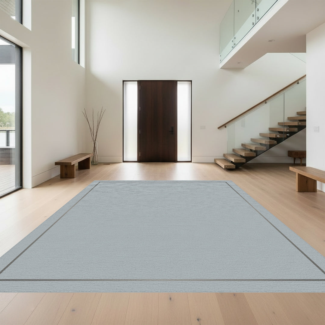 Subtle Gray Border Geometric Rug