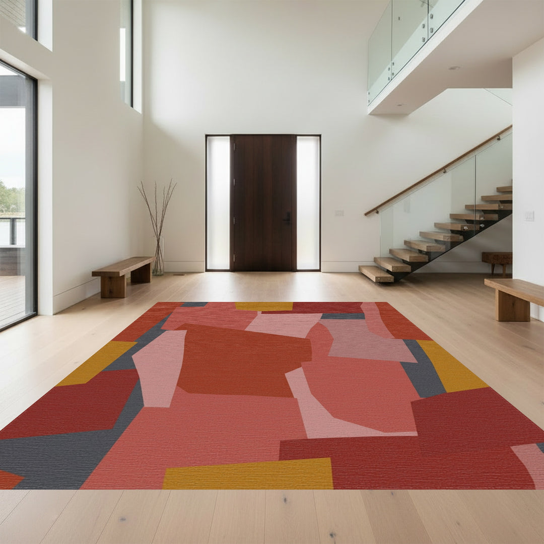 Terracotta Ochre Dusty Rose Collage Rug