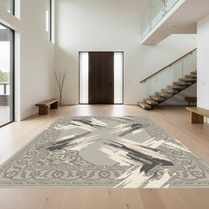 Neutral Abstract Brushstroke Medallion Rug