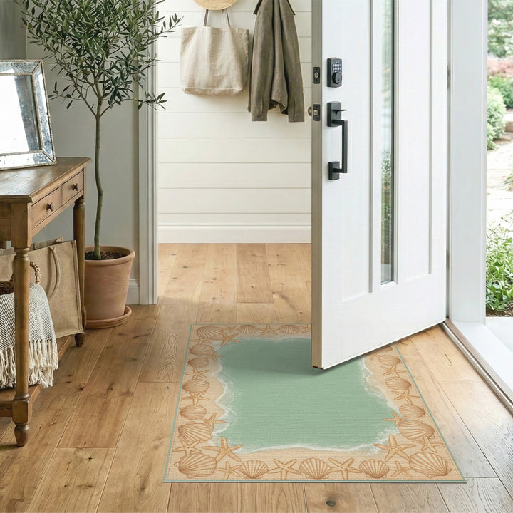 Teal Coastal Seashell Area Rug