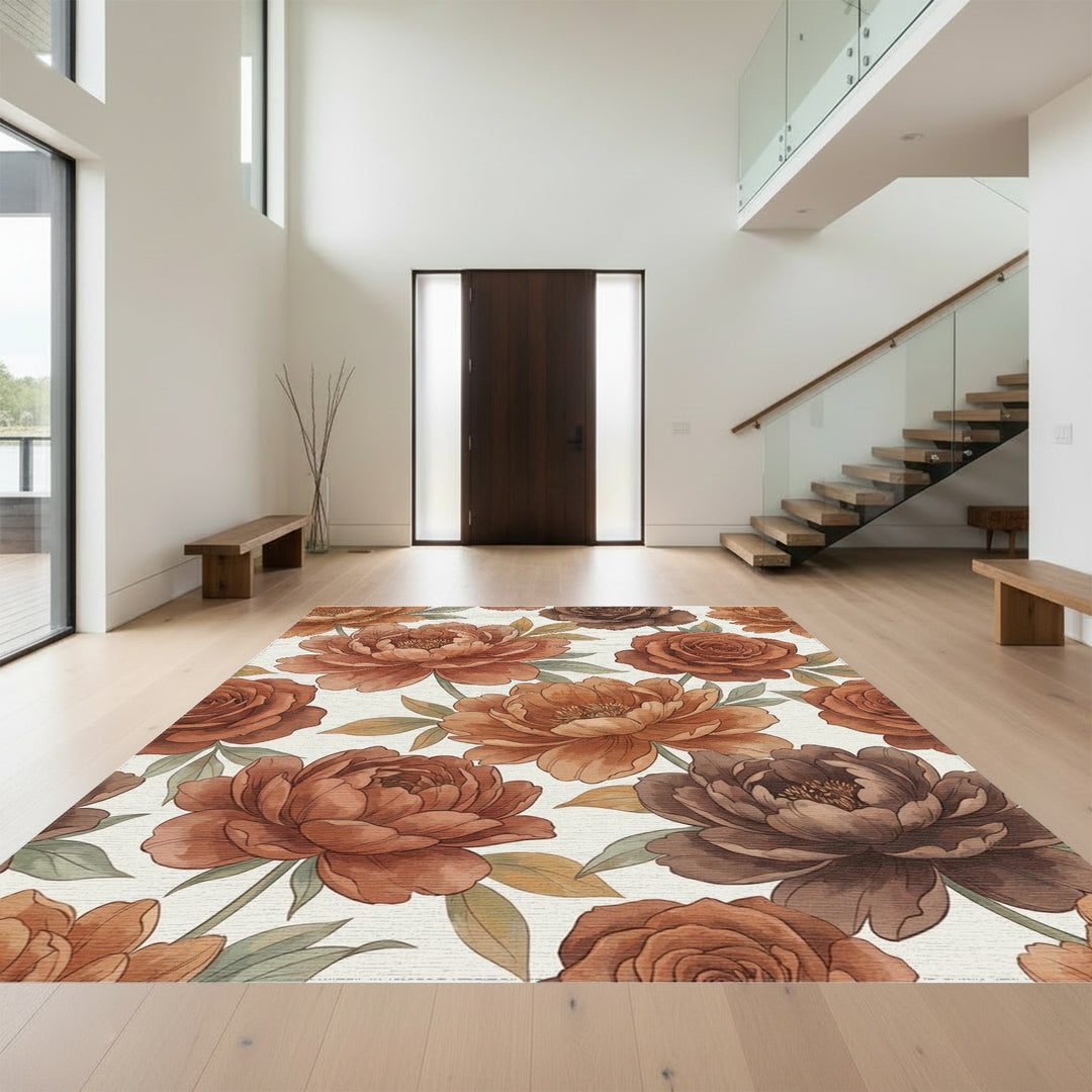 Terracotta Floral Botanical Blooms Rug