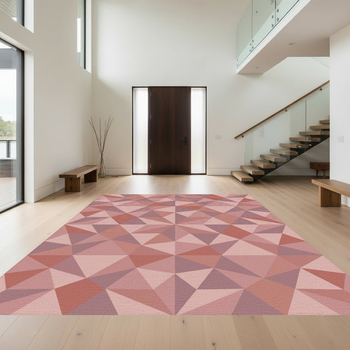 Rose Pink Geometric Crystal Facets Rug