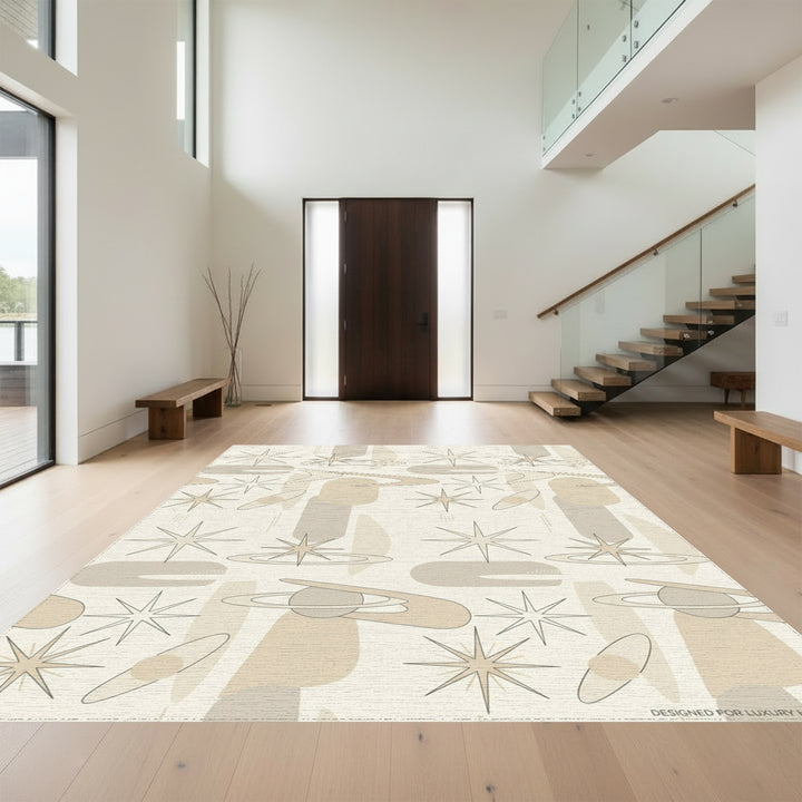 Neutral Mid Century Starburst Orbit Rug