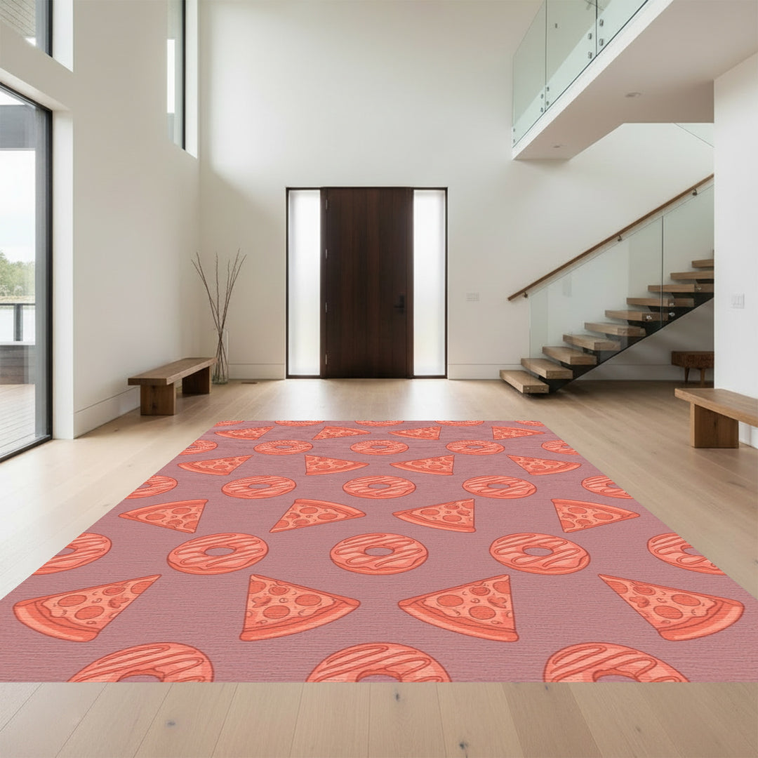 Coral Pizza Donut Repeating Pattern Rug