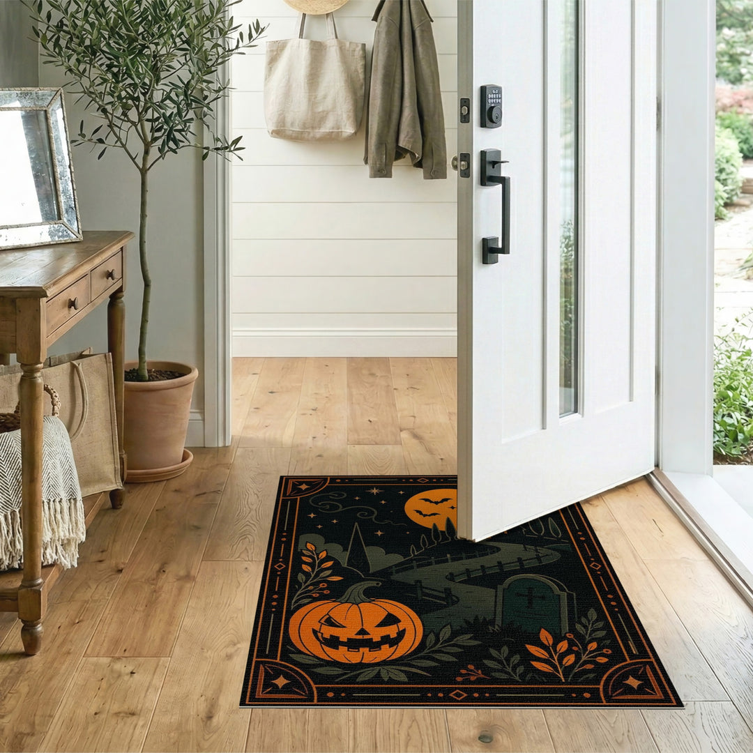 Orange Spooky Halloween Jack-o'-Lantern Area Rug