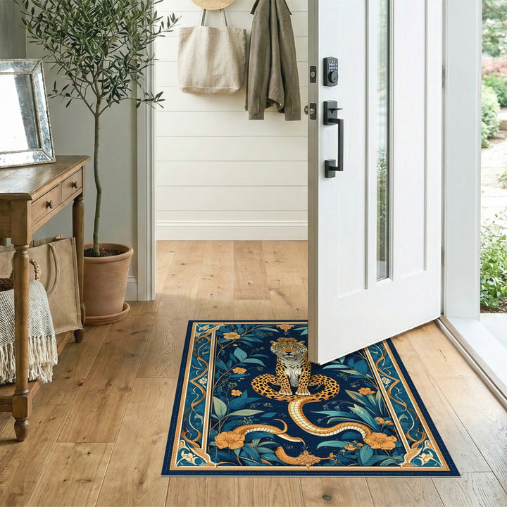 Blue Jungle Leopard Serpent Area Rug