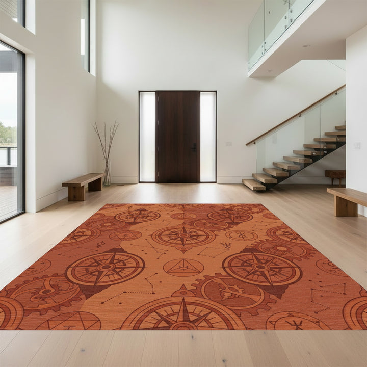 Copper Compass Steampunk Celestial Gears Rug