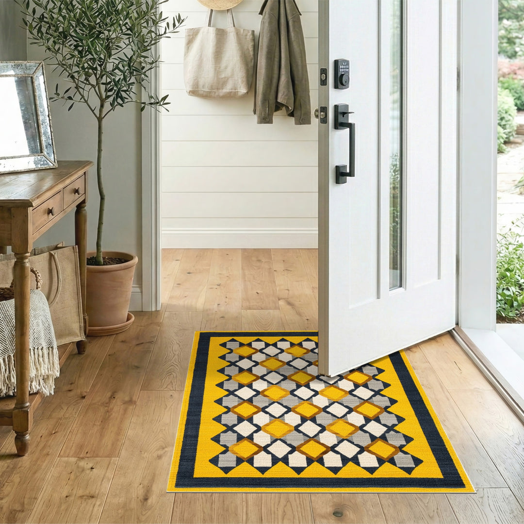 Geometric Modern Yellow Geometric Diamond Area Rug