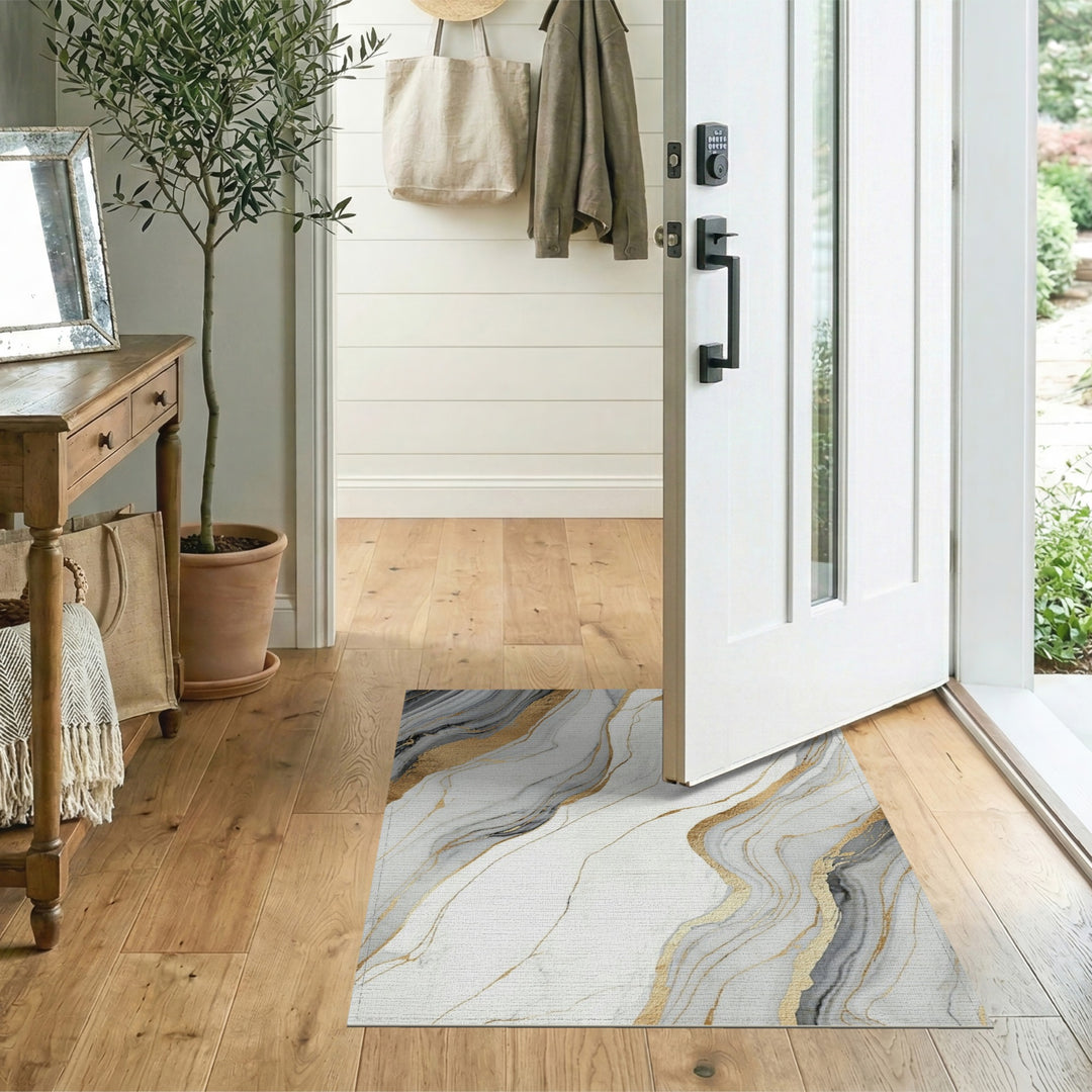 Gold and Silver Gold Marble Abstract Area Rug