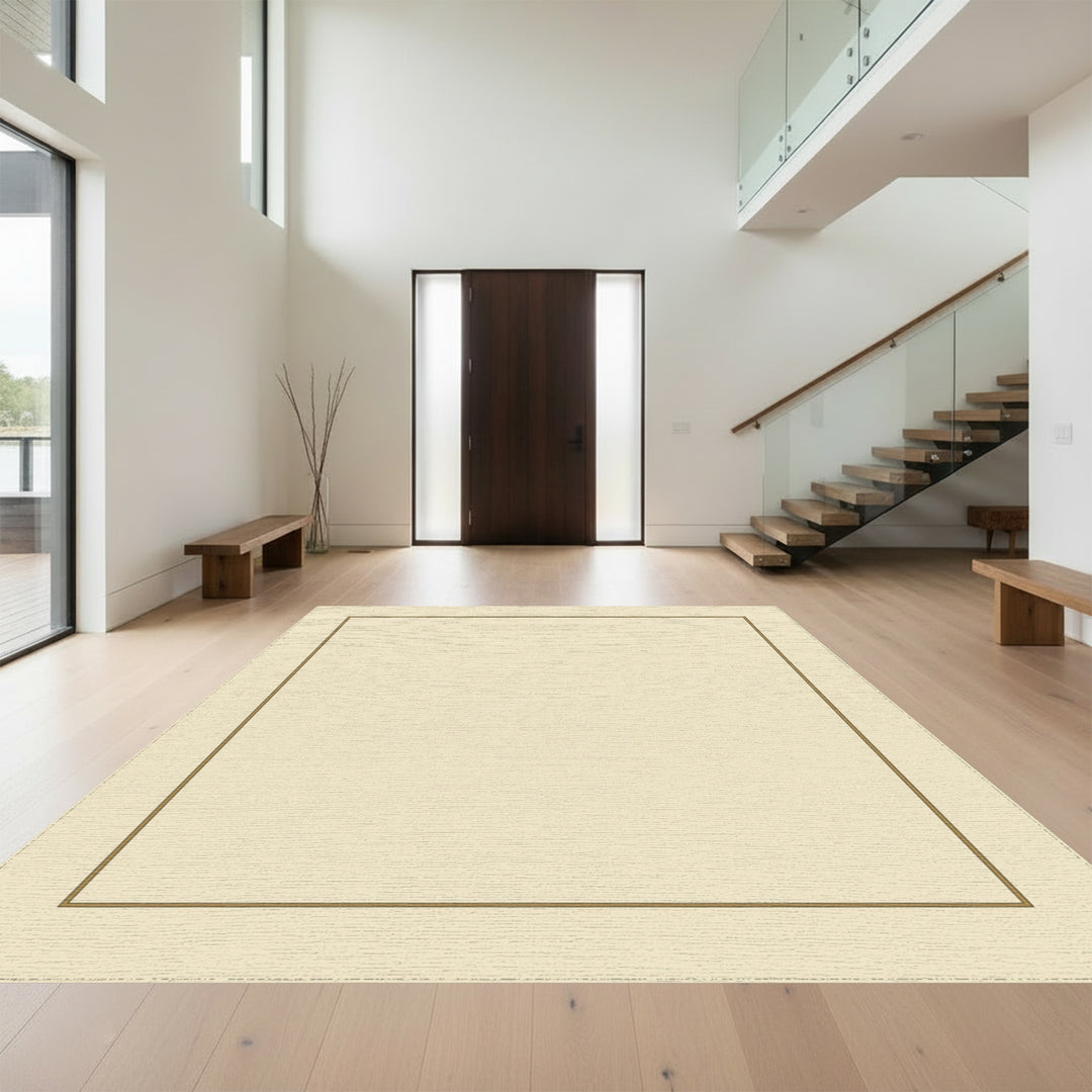 Cream Minimalist Golden Square Outline Rug