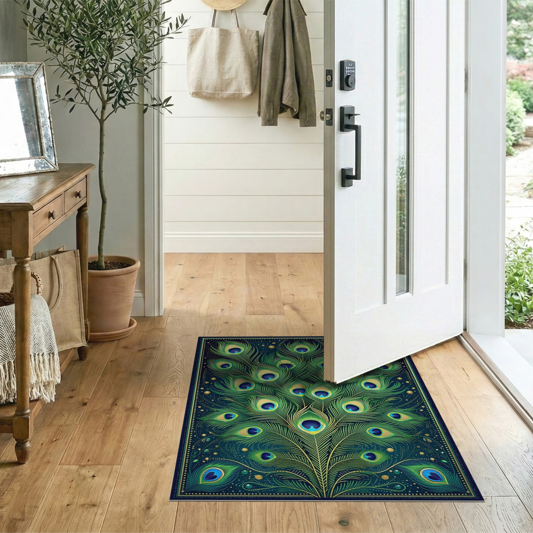 Peacock Feather Green Area Rug