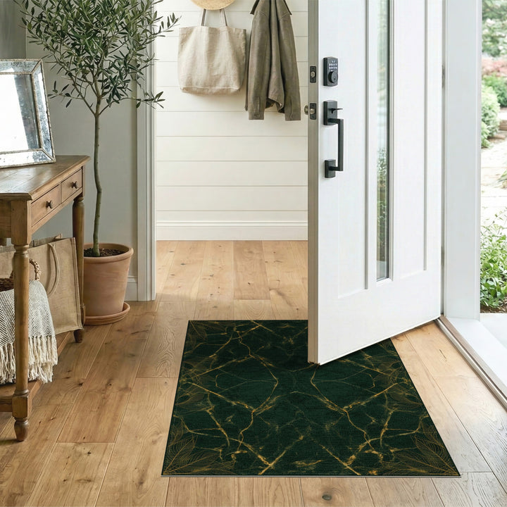 Emerald Green Gold Leaf Marble Area Rug