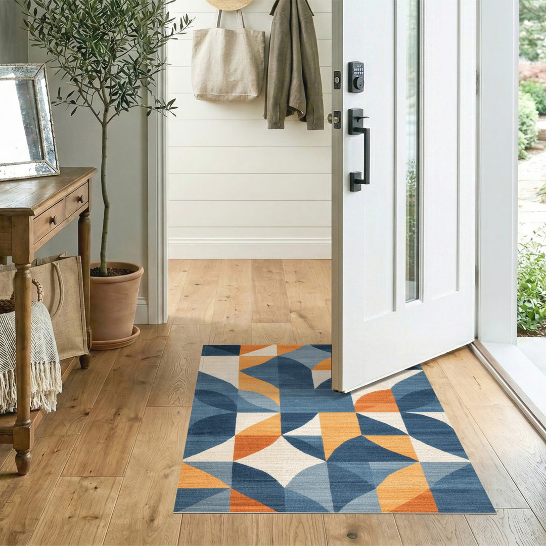 Blue Geometric Modern Area Rug