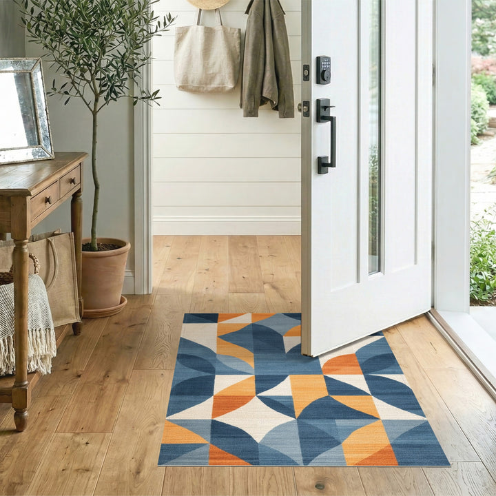 Blue Geometric Modern Area Rug