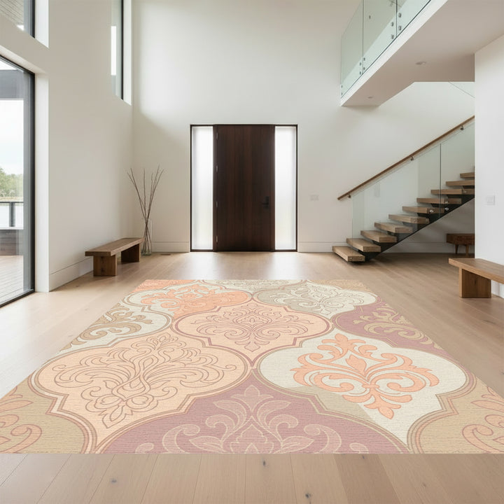 Pastel Peach Quatrefoil Medallion Rug