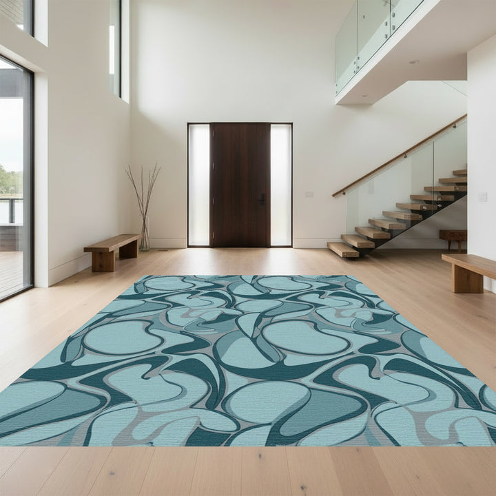 Aqua Blue Organic Swirls Rug
