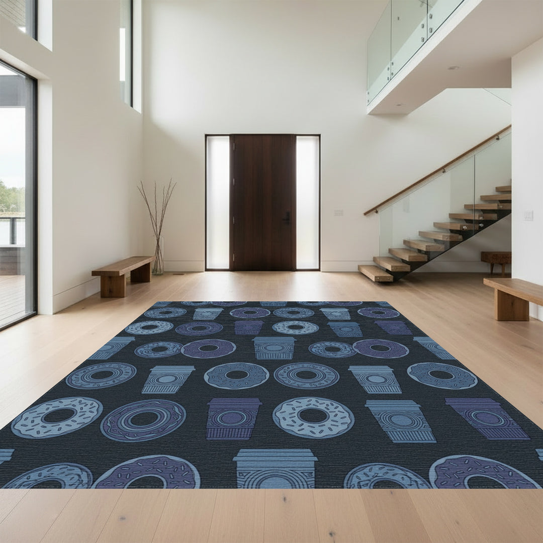 Blue Coffee Donuts Repeat Rug
