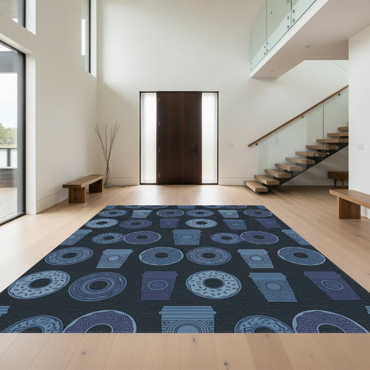 Blue Coffee Donuts Repeat Rug
