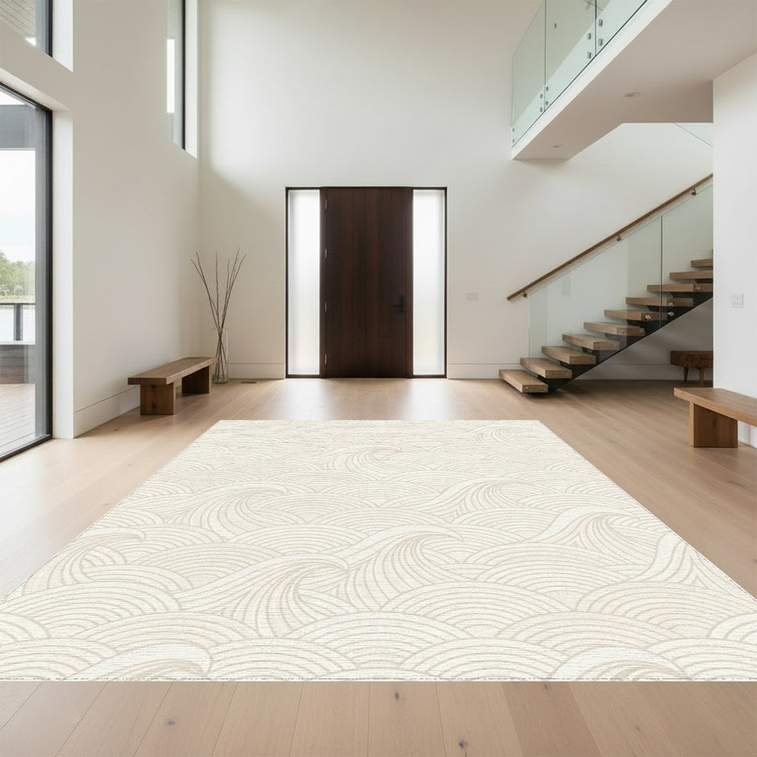 Cream Abstract Swirl Wave Rug