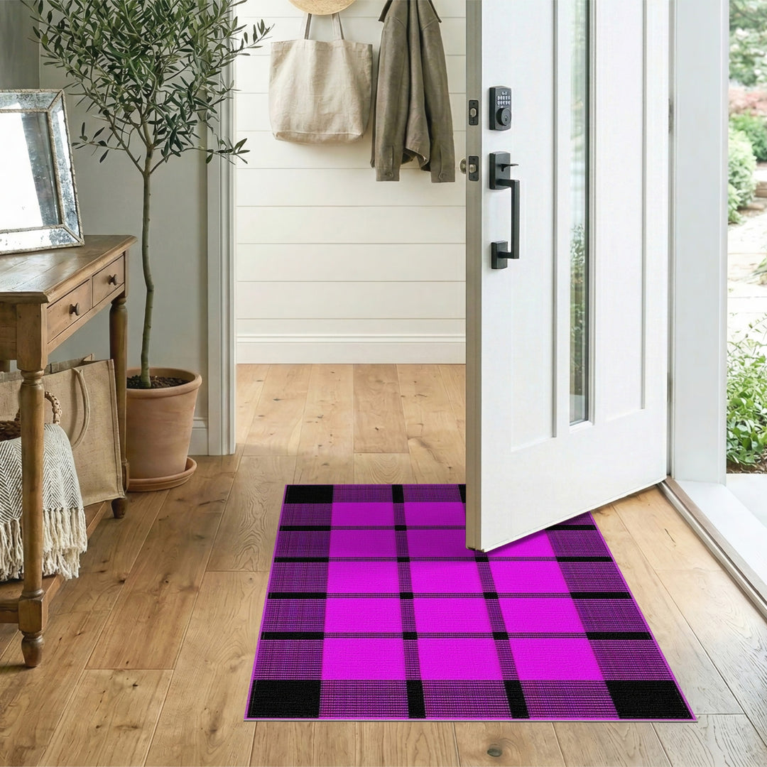 Pink Geometric Modern Pink Black Plaid Geometric Area Rug
