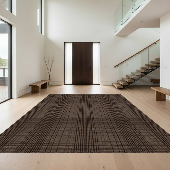 Dark Brown Woven Plaid Rectangular Rug
