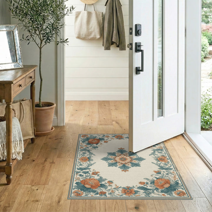 Vintage Floral Medallion Teal Orange Area Rug
