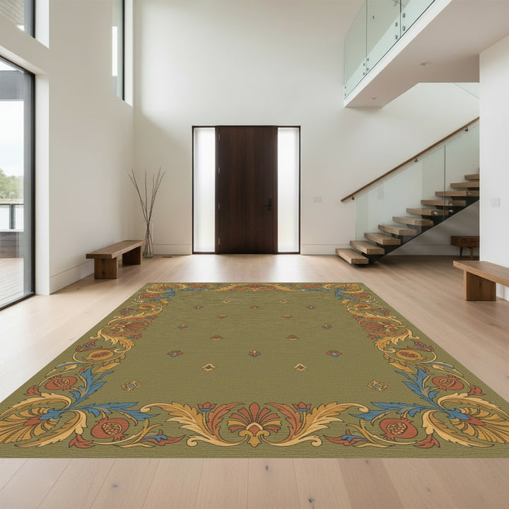 Golden Pomegranate Floral Border Rug