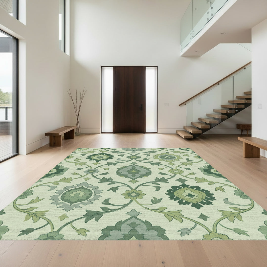 Emerald Green Floral Lattice Rug