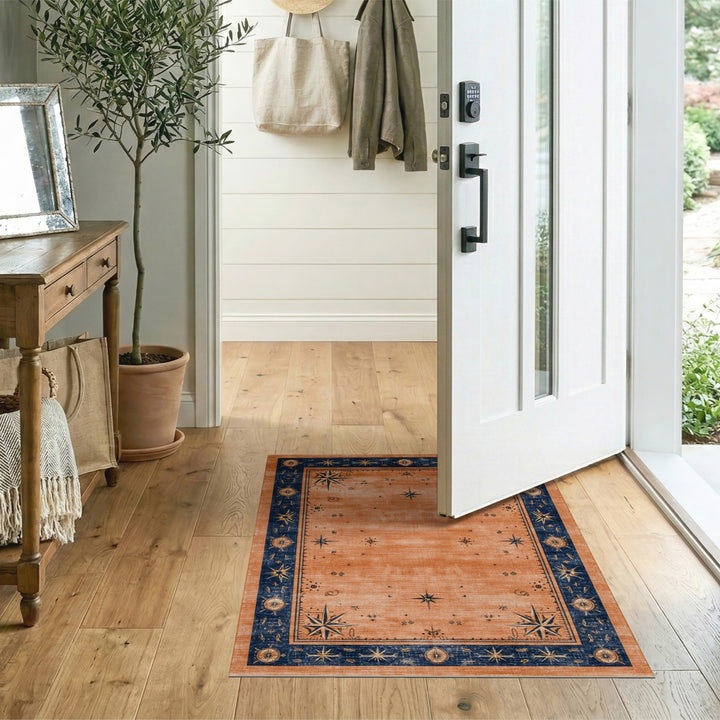 Orange Distressed Compass Star Area Rug