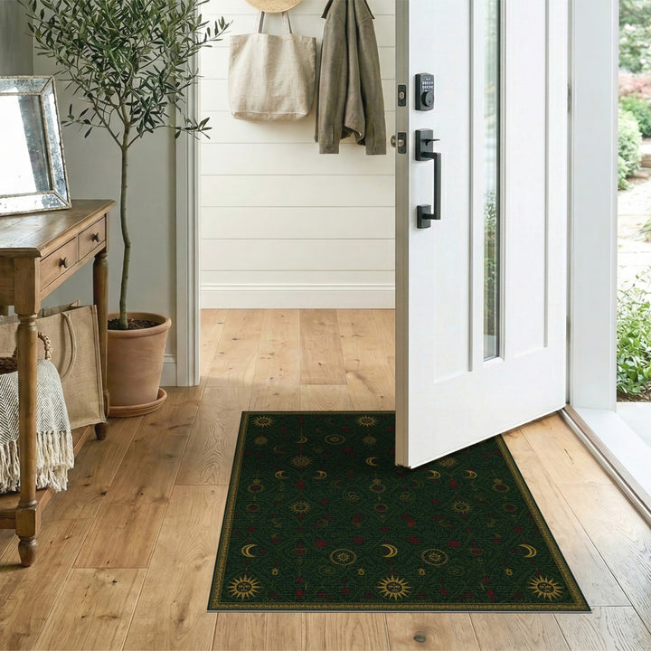 Traditional Persian Green Celestial Sun Moon Area Rug