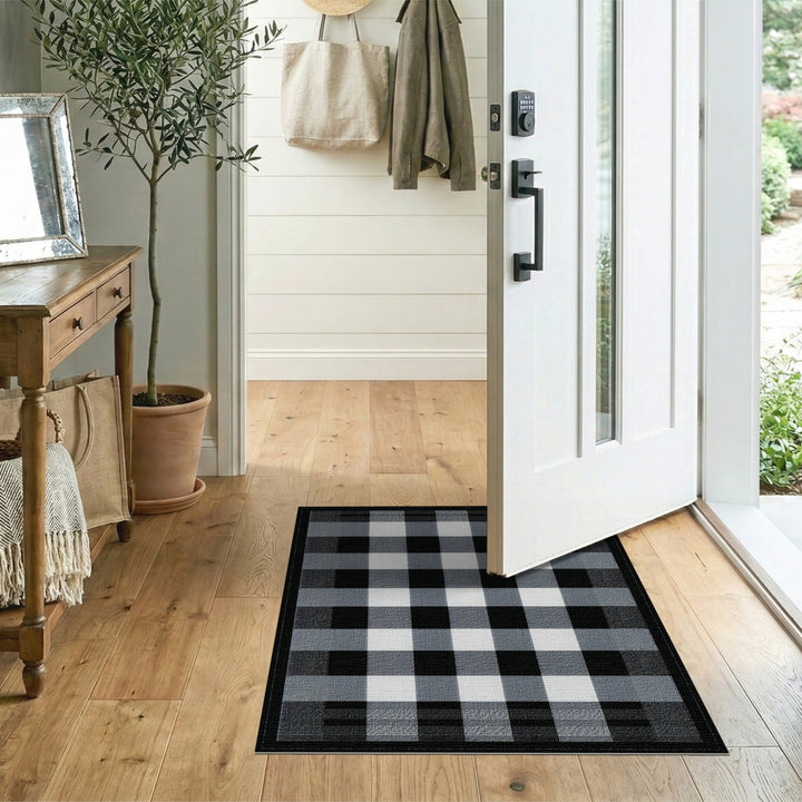 Black White Checkered Geometric Area Rug