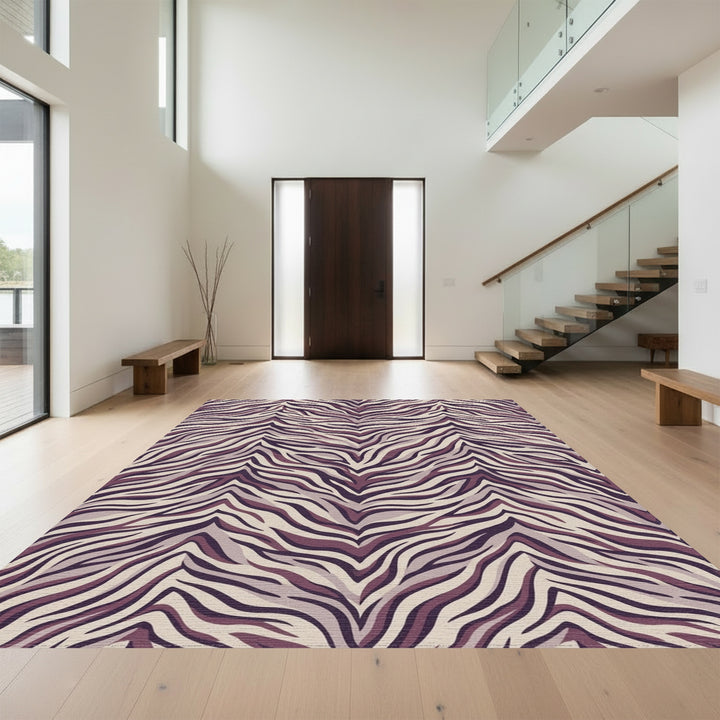 Plum Zebra Print Abstract Stripes Rug