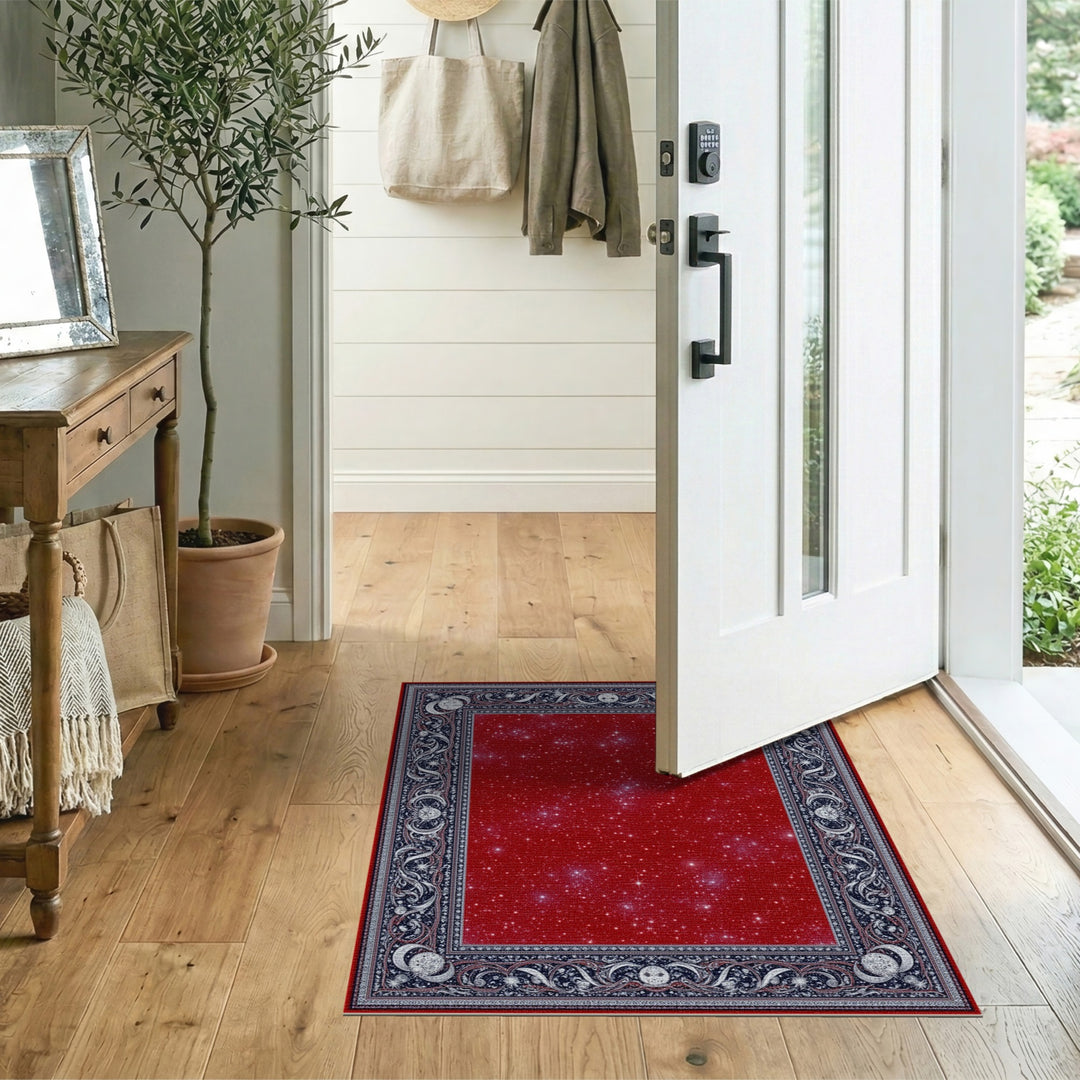Red Starry Celestial Area Rug