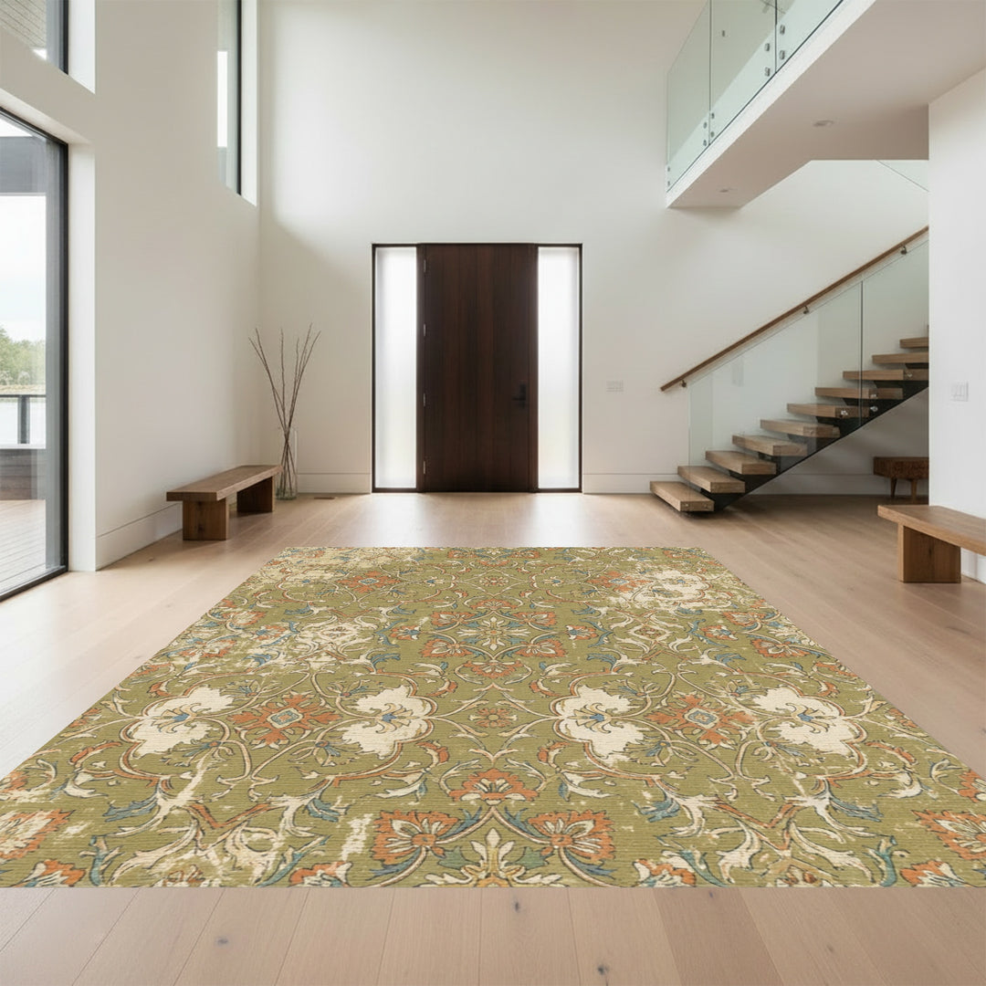Olive Green Floral Medallion Rug