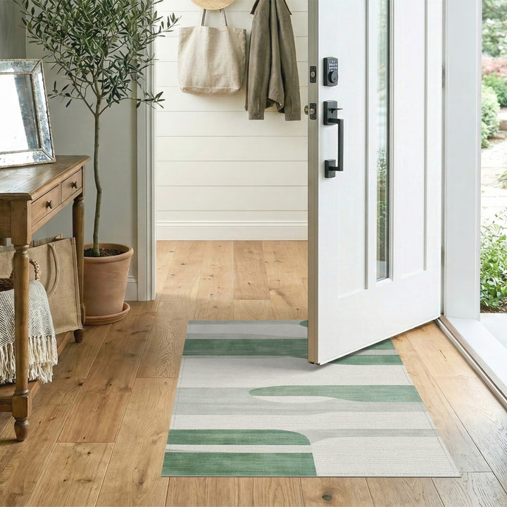 Green Abstract Wave Area Rug