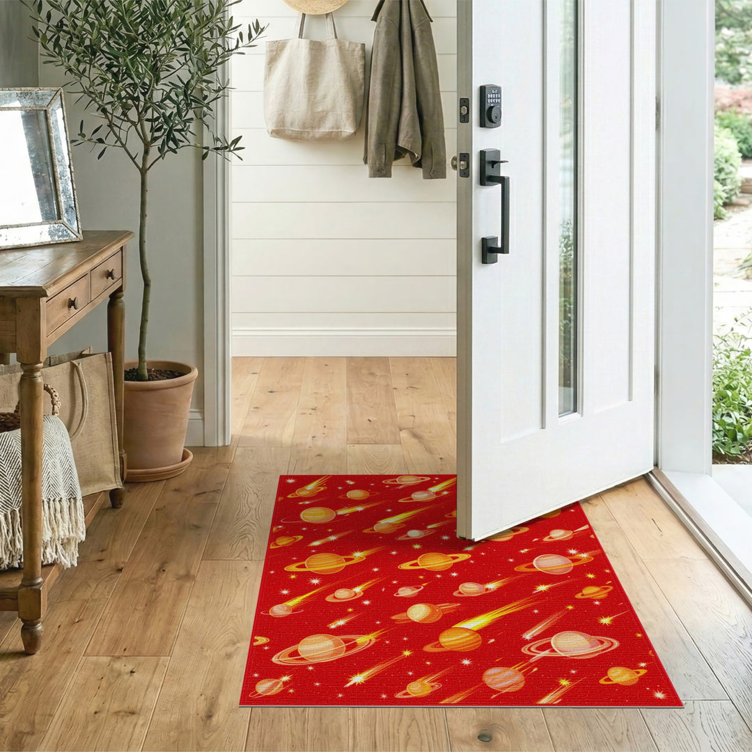 Red Cosmic Planets Kids Area Rug