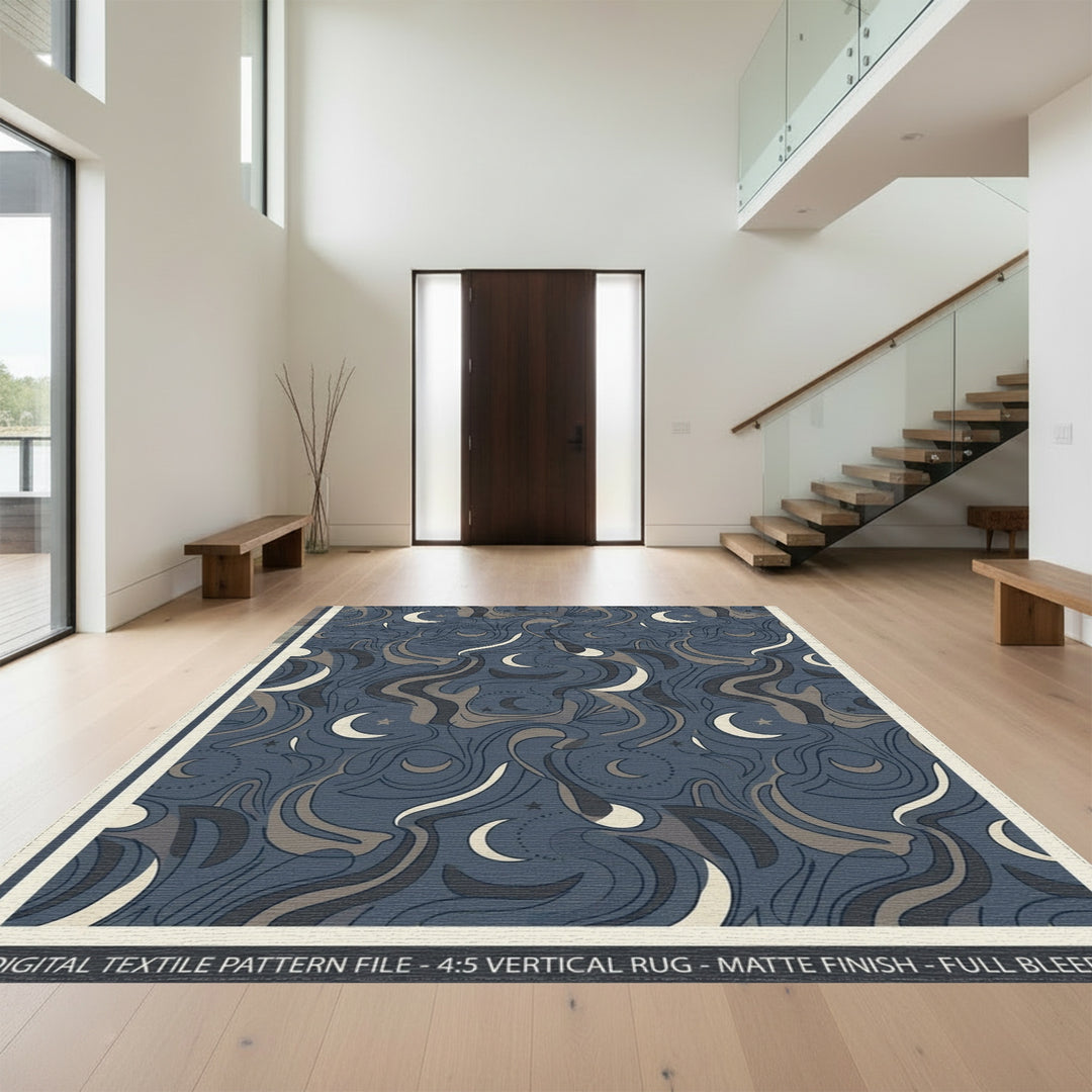 Deep Blue Celestial Swirls Rug