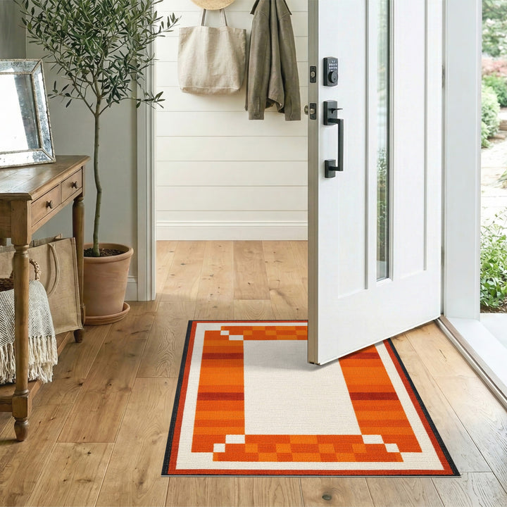 Orange Geometric Border Geometric Modern Area Rug